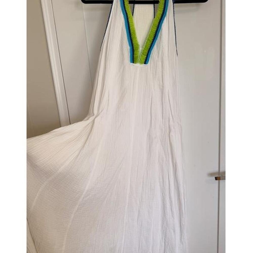 Magaschoni Organic Cotton Gauze Fringe Collar Pockets Maxi Dress
